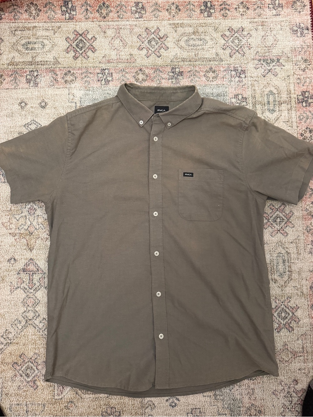 RVCA Men's Short-Sleeve Button-Down Shirt - Olive Green